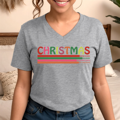 AL-Christmas...Dk Grey V-Neck Tshirt