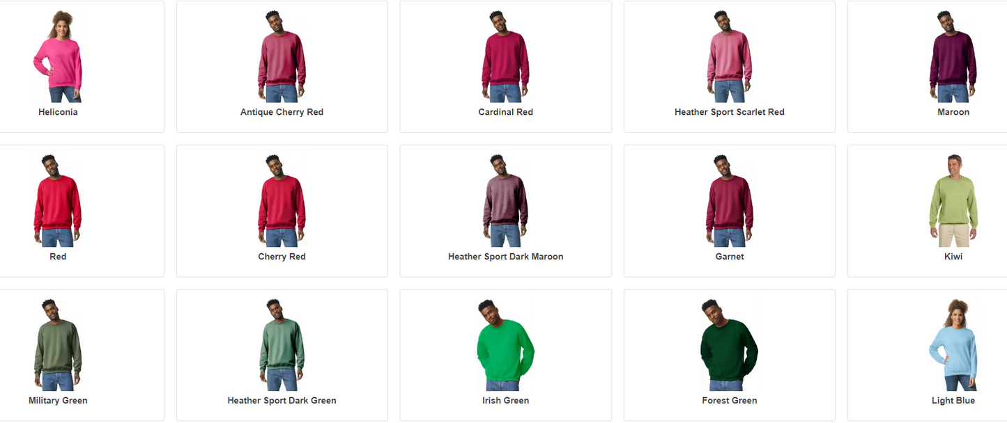 Adult Crew Neck Color Chart