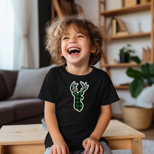 3T - Green Plaid Buck Black Tshirt