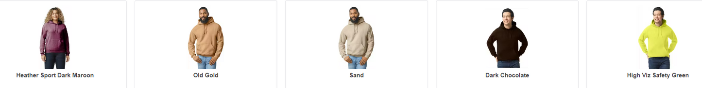 Adult Hooded Sweatshirt Color Chart