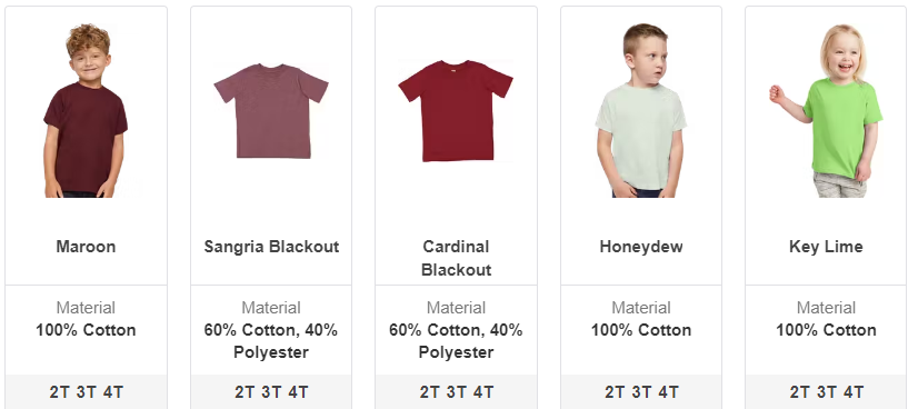 Toddler Tshirt Colors