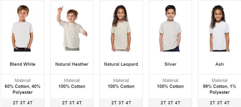 Toddler Tshirt Colors