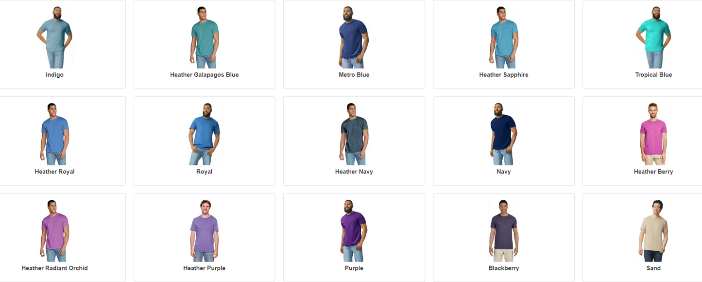 Adult Tshirt Color Chart